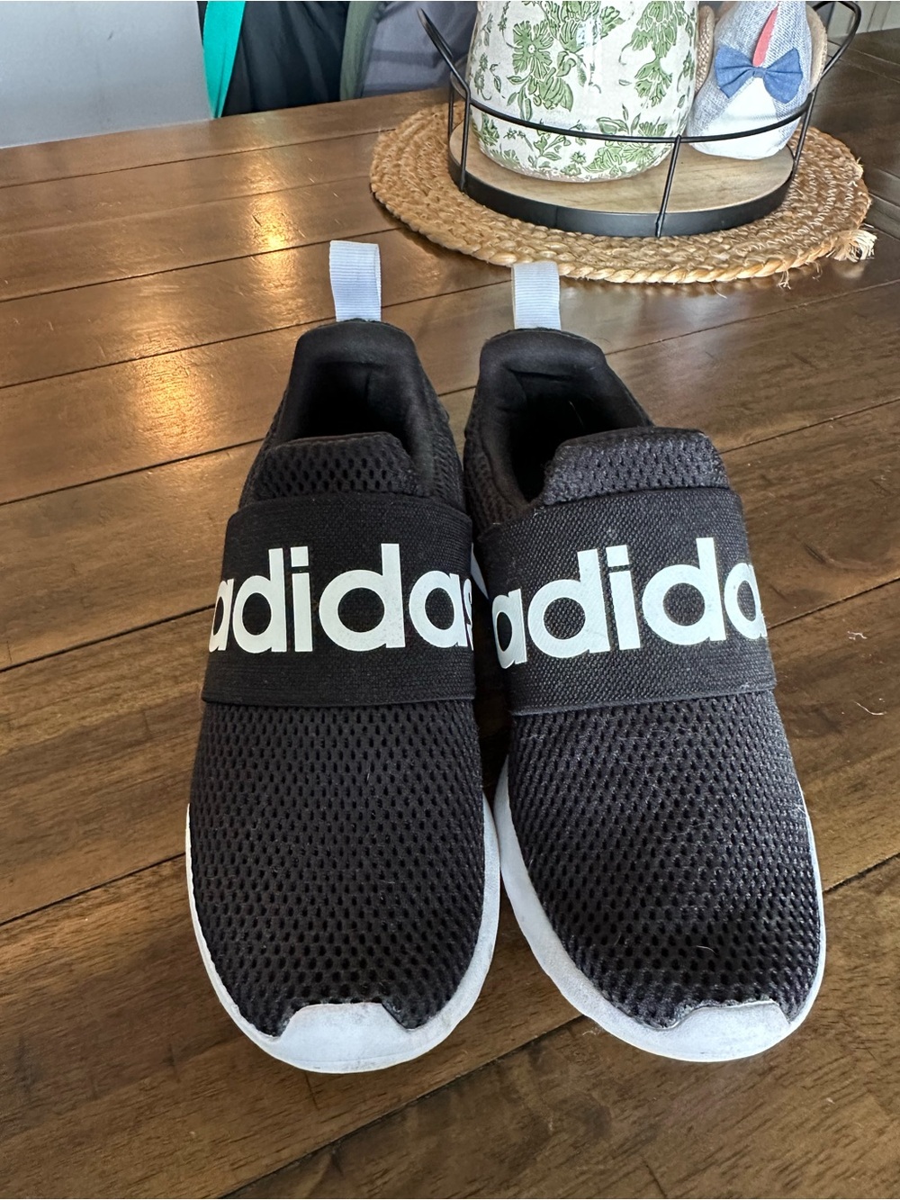 adidas Kids Black Mesh Slip-On Sneakers with White Accents